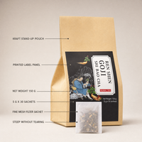 Teh Herbal Ginseng Goji Ten Treasure dalam Kemasan Sachet 150g, Bersertifikat ISO, Kualitas Premium, Teh Kesehatan, Grosir, OEM, ODM, Label Pribadi