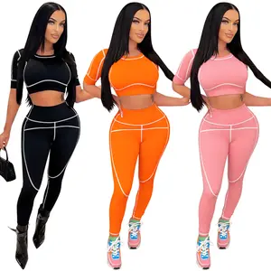 FS6823A Latest trends woman clothes 2 piece pants set sports activewear bodycon sweat suits