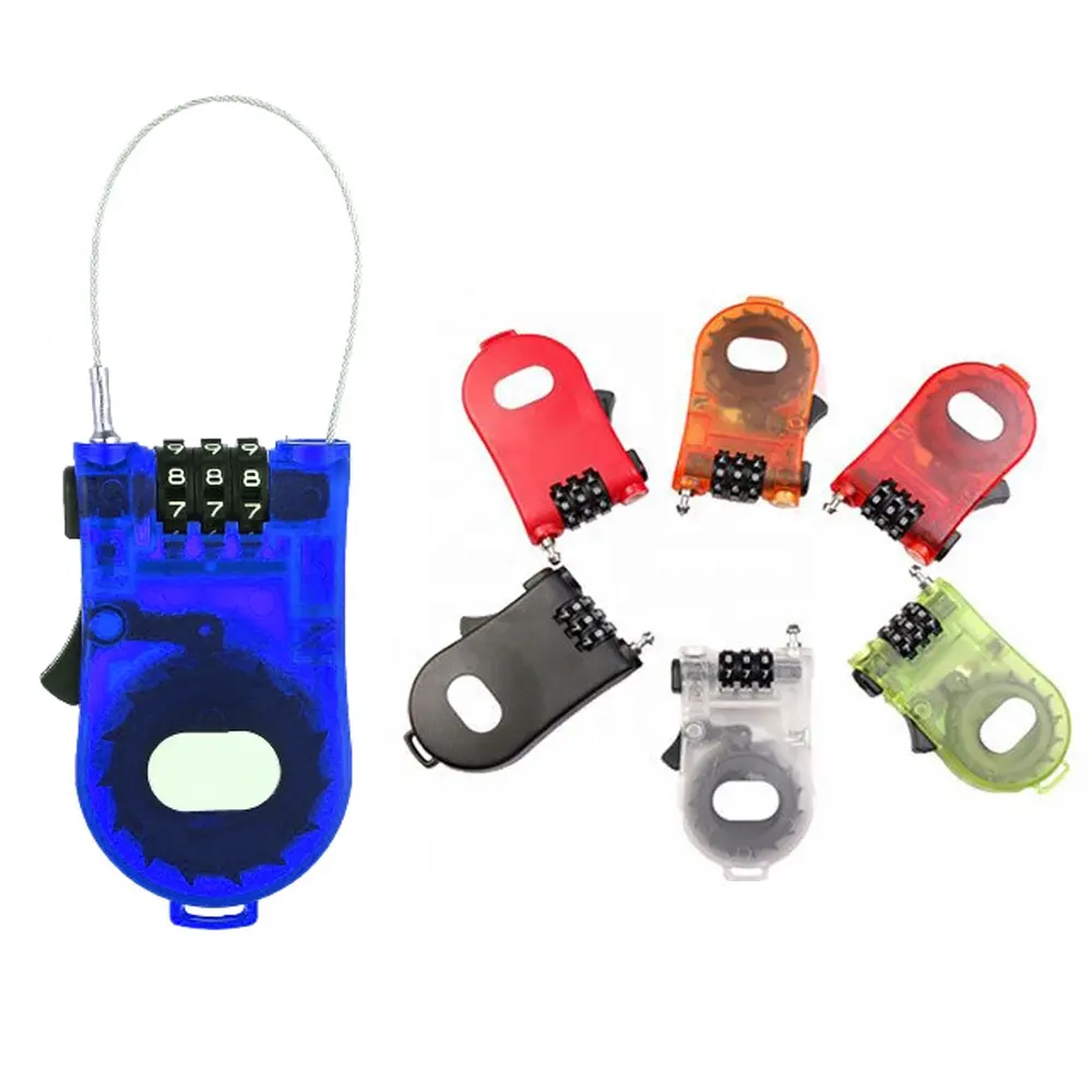 Mechanical Combination Cheap Plastic 3 Digital Ski Retractable Cable Lock