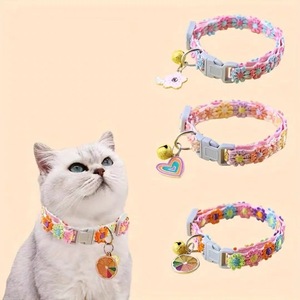 Midou Colorful Flower Cat <b>Collar</b> Adjustable Small <b>Pet</b> Neckwear With Bell All Seasons - Product Image 1