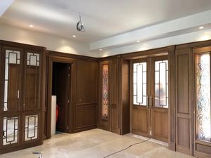 Nouveau produit, spécifications rétro classiques, ton noyer, marbre avec îlot, armoires de cuisine, villa, matériaux de haute qualité - Product Image 4