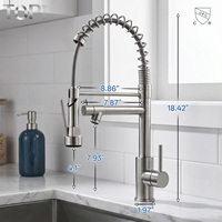 Robinet de cuisine en acier inoxydable SUS304, monotrou, avec douchette extractible, arc haute, pivotant à 360°, cartouche céramique, vente en gros OEM