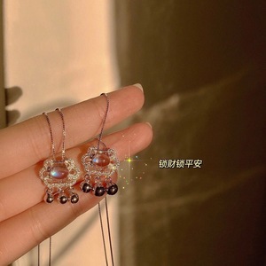 Moonstone Longevity Lock Necklace With Bell And Auspicious Design Elegant Clavicle Chain Fashionable Pendant Everyday Wear - Product Image 2