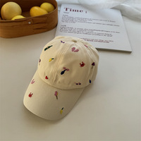 Casquette de baseball en polyester brodée mignonne pour femme, respirante, protection solaire, en toile multicolore, style bec de canard, pour l'été