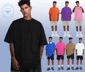 גברים מנהג נשים ירד כתפיים בסיסי 100% כותנה חולצת טריקו צבעונית 260 גרם כפולה במשקל כבד - Product Image 3