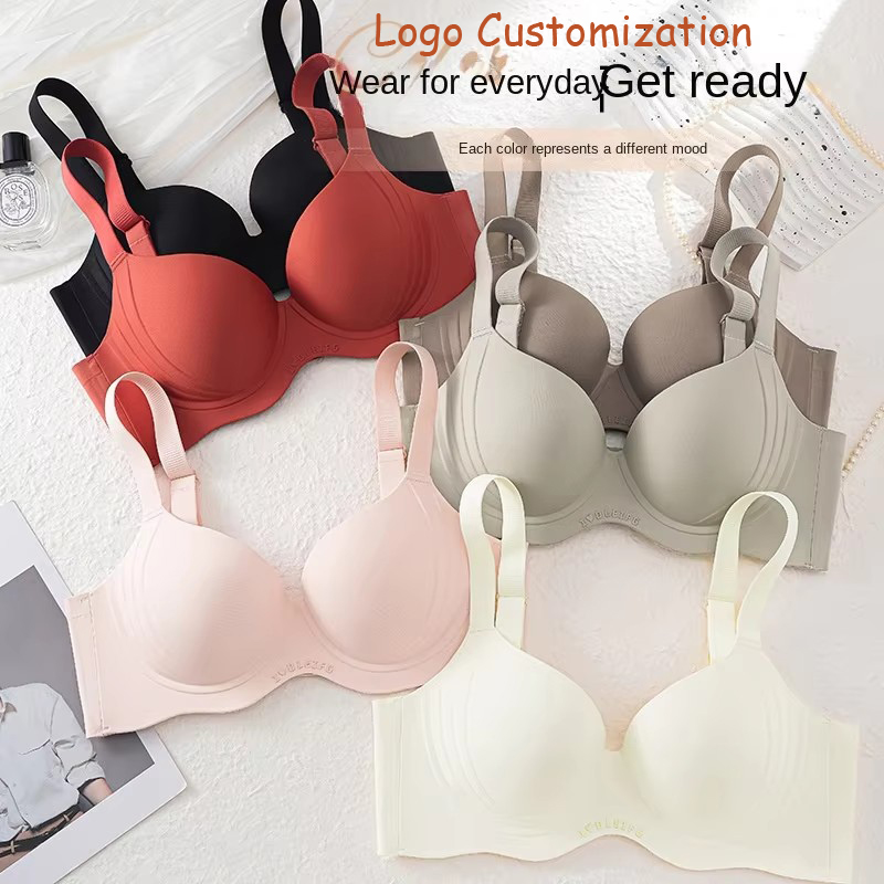 Logo Customization Summer Ladies' Sexy Solid-colored Large-breast Anti-sagging 3/4 Cup Seamless Bra Without Underwire Support