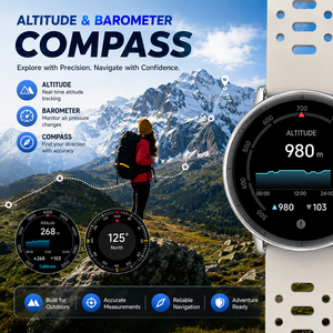 สมาร์ทวอทช์ <span class=keywords><strong>V3</strong></span> 1.32 AMOLED GPS พร้อมเข็มทิศ, บารอมิเตอร์, กันน้ำ 5ATM, แบตเตอรี่ใช้งานได้ 8 วัน, ติดตามการออกกำลังกายและการนอนหลับ, วัดอัตราการเต้นของหัวใจ, SpO2 - Product Image 2