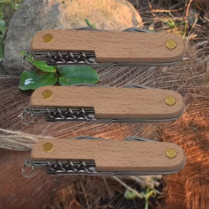 มีดพับอเนกประสงค์ 5-in-1 พร้อมส่ง ด้ามไม้ ระบบล็อคเต็มรูปแบบ แบบสวิส - Product Image 5