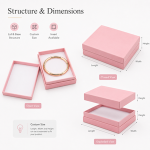 Caja de joyería rígida rosa con forro de satén, rectangular, de alta gama, para pulseras, brazaletes, relojes y gafas. - Product Image 3