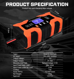 Chargeur de batterie intelligent 12V6A <span class=keywords><strong>4</strong></span> modes pour voiture, moto, batteries AGM et GEL, réparation par impulsions, identification automatique de la batterie avec écran LCD - Product Image 3