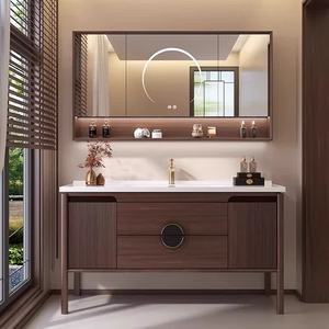 New bathroom cabinet ceramic integrated basin <b>floor</b>-<b>standing</b> new Chinese style retro oak smart - Product Image 1
