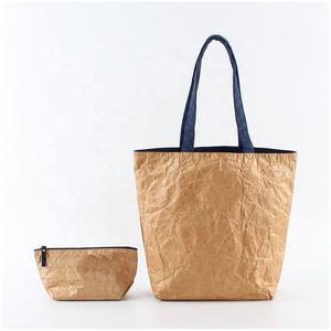 Waterproof Eco Friendly DuPont Travel Beach Tote <b>Bag</b> Brown Tyvek Paper <b>Women</b> Handbags with Small Zipper <b>Bag</b> - Product Image 1