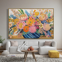 Toile abstraite florale colorée - Impressions florales modernes pour décoration murale de bureau et d'hôtel, commandes en gros acceptées