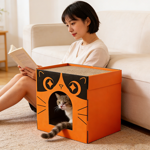 Cuccia per Gatti a 2 Livelli in Cartone Ondulato Personalizzabile e Resistente ai Graffi, Personalizzazione in Piccoli Lotti - Product Image 1