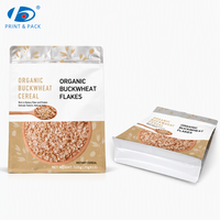Sachets personnalisés imprimés à fond plat pour céréales de petit-déjeuner, scellés sur huit côtés, refermables avec fermeture éclair, pour emballage alimentaire