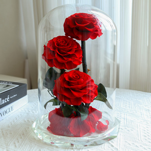 Cúpula de Cristal con 3 Rosas Preservadas Serie Grand Prince, Decoración de Boda de Lujo, Regalo de San Valentín, Personalizable al por Mayor - Product Image 4