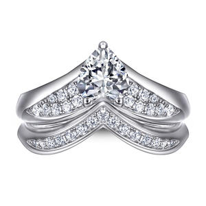 Лидер продаж, серебряные кольца с цирконием в форме сердца в уникальном стиле, 925 серебряные обручальные кольца из двух частей - Product Image 1