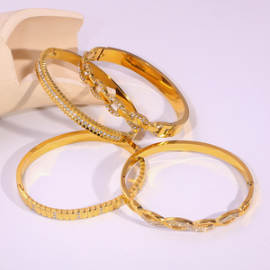 Buona buona nuova tendenza 18K placcato oro ampio braccialetti regalo in acciaio inossidabile gioielli bracciale alto polsino Chunky lucido per le donne - Product Image 5