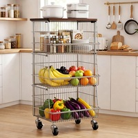 Étagère de cuisine en acier inoxydable multi-niveaux sur pied avec roulettes, style minimaliste, pour le rangement des légumes, des fruits et des assaisonnements