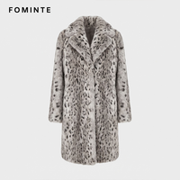 Manteau en fausse fourrure gris léopard des neiges de luxe pour femme, mi-long, chaud et élégant, veste d'hiver duveteuse et tendance avec revers