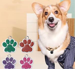 Étiquette de chien en métal en alliage de zinc enduit de poudre avec empreinte de patte et nom gravé étiquette d'identification personnalisable pour animaux de compagnie - Product Image 1