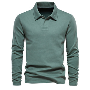 Primavera y otoño nuevos hombres lavados de <span class=keywords><strong>manga</strong></span> <span class=keywords><strong>larga</strong></span> cuello Casual Color sólido Top moda solapa versátil <span class=keywords><strong>Polo</strong></span> - Product Image 6