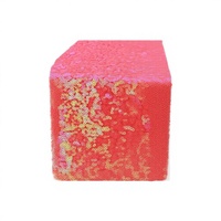 Tissu tricoté extensible 4 directions en jersey élastique, brodé de paillettes irisées corail fluorescentes sur toute la surface de 3 mm, idéal pour la danse