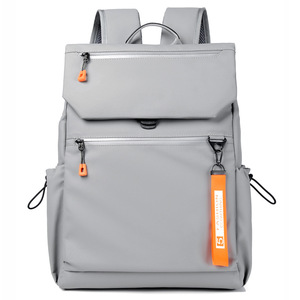 Sac à dos d'extérieur en jean et nylon imperméable grande capacité avec bretelles courbées pour hommes et femmes, décontracté, simple, pour étudiants, pour ordinateur portable, couleur unie - Product Image 1