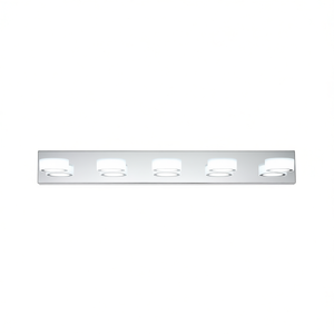 Lampada da Specchio Moderna a 5 Luci LED, Finitura Cromata, Paralumi in Acrilico, 37 Pollici, Montaggio a Parete per Bagno, Luce Bianca Calda - Product Image 1