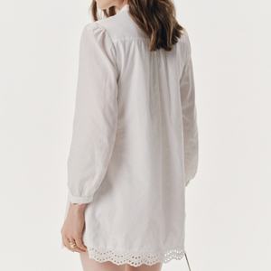 Vestido Mini Elegante de Manga Larga Blanco para Mujer, 100% Lino Tejido de Color Puro, Ecológico y Lavable - Product Image 3