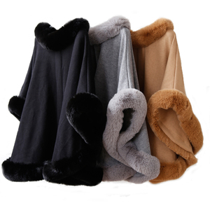 Hot bán mùa đông phong cách tinh tế tay nghề len pha trộn Faux lông trang trí ponchos cho phụ nữ - Product Image 6