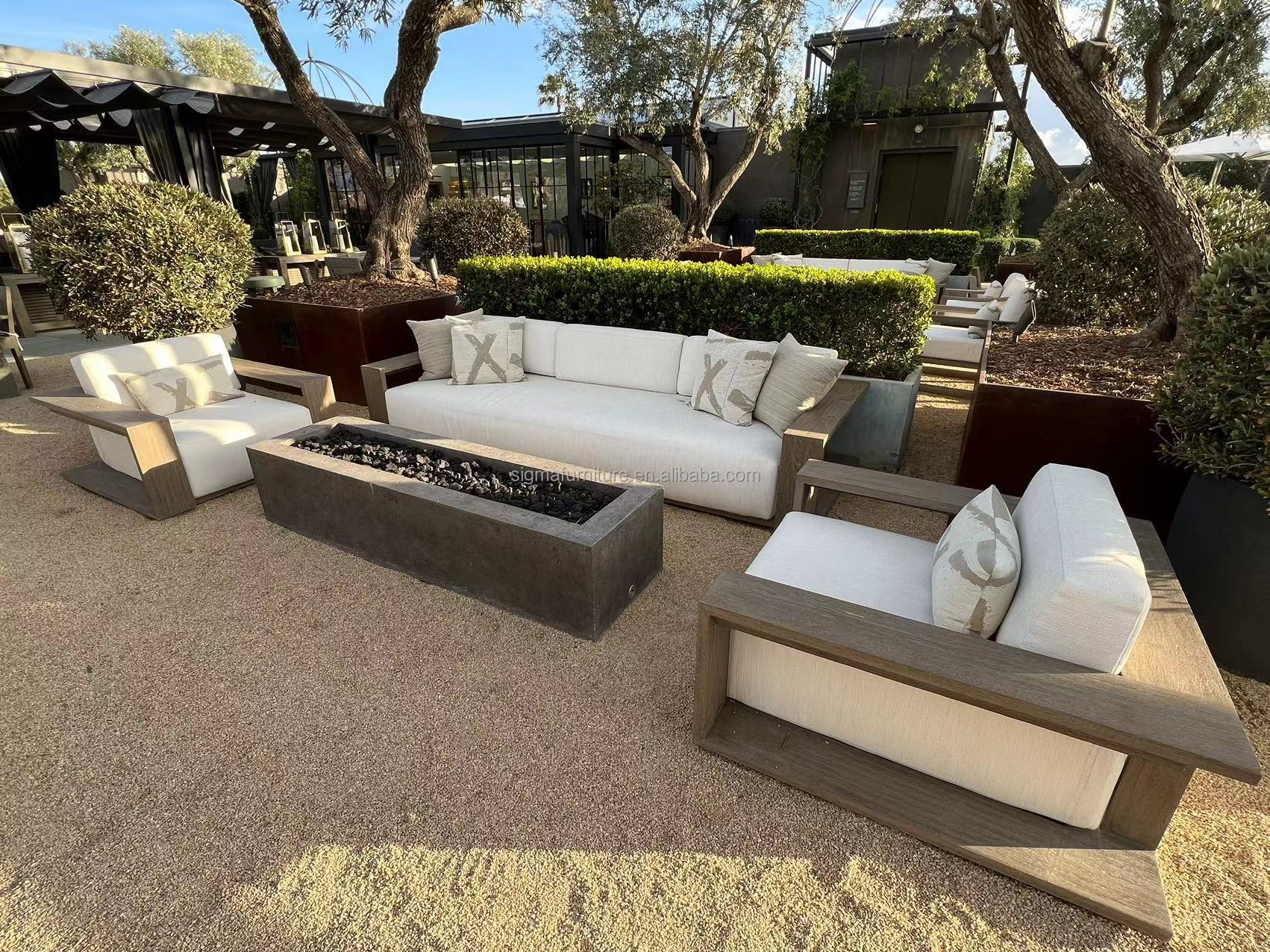 New arrival luxury modern teak wood patio garden sofa sets outdoor furniture