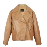 Blouson en cuir véritable pour femme, couleur pêche, style motard, col à revers cranté, fermeture éclair, léger, respirant, fini automne