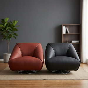 Modern PU Leather Swivel Armchair With Metal Legs Solid Back Leisure Chair <b>For</b> Living Room Furniture - Product Image 2