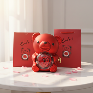 Caja de Regalo para el Día de la Madre, Regalo para Mamá, Mujer - Caja de Joyería Moderna Giratoria de Primera Calidad, Collar con Rosa Eterna, Osito de Peluche - Product Image 3