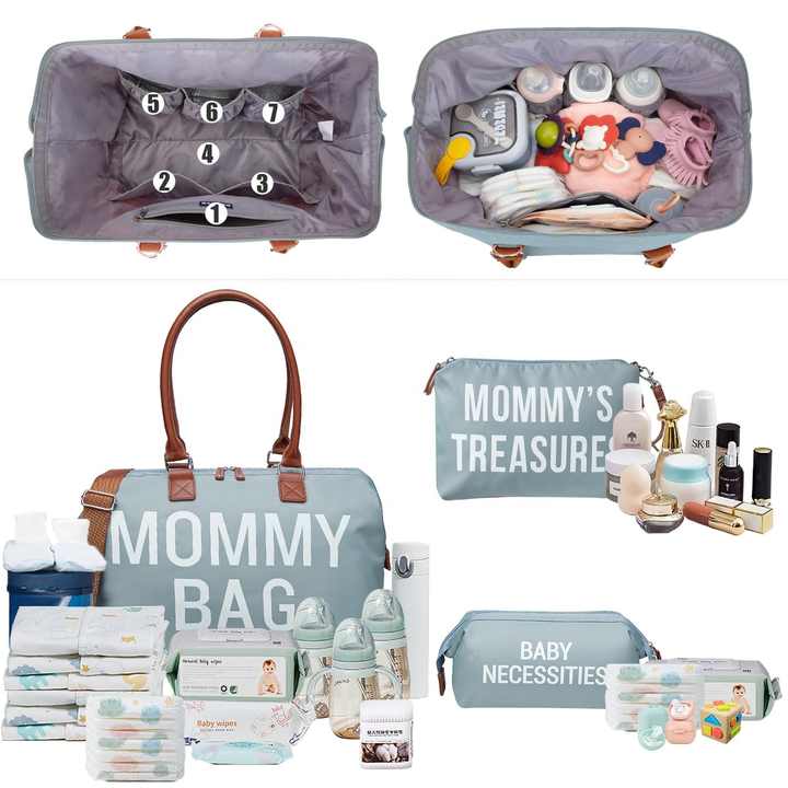 Sac de maman, sac d'hôpital pour le travail et l'accouchement, grand sac à couches pour le voyage de maman, sac de bébé étanche avec pochettes et sangles