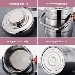 กล่องข้าวสแตนเลสสองชั้น เก็บความร้อน ความจุ <span class=keywords><strong>1</strong></span>-<span class=keywords><strong>3</strong></span> ลิตร ช่องใส่อาหารสองช่อง แบบสุญญากาศ พกพาสะดวก ทำความสะอาดง่าย เกรดสำหรับอาหาร - Product Image 2