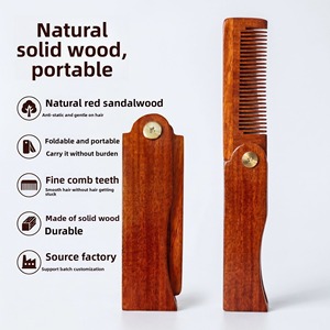 Peigne pliant en bois de santal rouge, antistatique, portable, peigne à barbe pour hommes, peigne à cheveux de voyage - Product Image 5