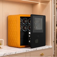 8 Automatische Uhrenbeweger-Safebox mit 2 Schubladen, Fingerabdruckschloss, orangefarbenem gestepptem Leder und Uhren-Organizer-Schrank