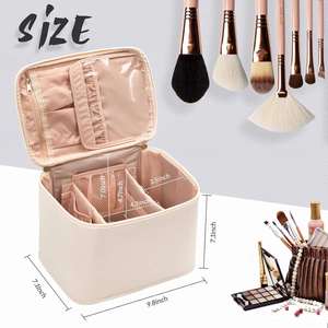 Portable for PU Zipper <b>Bag</b> Cosmetics Travel <b>Makeup</b> Organizer Eco-Friendly Waterproof <b>with</b> <b>Brush</b> Slots Divider for Daily Use - Product Image 2
