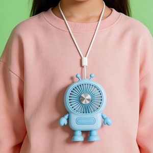 Ventilador portátil creativo con forma de robot, 2W, recargable por USB, mini ventilador para colgar del cuello para niños - Product Image 2