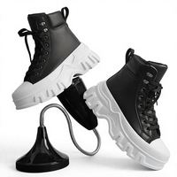 Nouvelles Chaussures Montantes à Lacets Transfrontalières à Semelles Épaisses, Respirantes, Rehaussantes, Tige en PU, Style Sport Décontracté, Grande Taille, Assorties