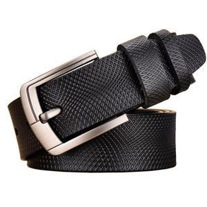 ホットセール メンズ グリッドエンボス加工 本革ベルト 金属合金ピンバックル レザーウエストベルト - Product Image 1