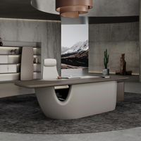 Bureau de direction de luxe avec base sculpturale en forme de larme, armoire murale LED et chaise pour collection complète d'art de bureau