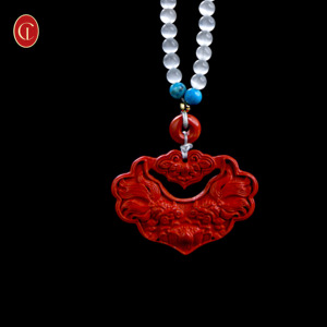 Collana con ciondolo in perline di cinabro rosso Koi - Amuleto spirituale per fortuna e successo |   Gioiello Regalo Unisex Personalizzabile con Benedizione di Buon Auspicio - Product Image 3