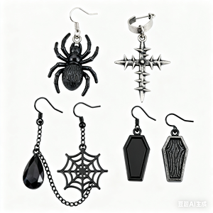 आधुनिक शैली हस्तनिर्मित ज्यामितीय हेलोवेन गोथिक अनुकूलित प्राचीन चांदी काले रंग थोक फैशन गहने - Product Image 2
