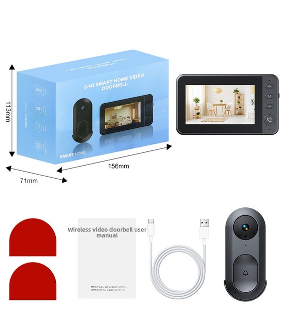 Cordless Doorbell Camera 4.3 Inch LCD Display Video Call AI Motion Detection Peephole Digital Entry Protection Shield