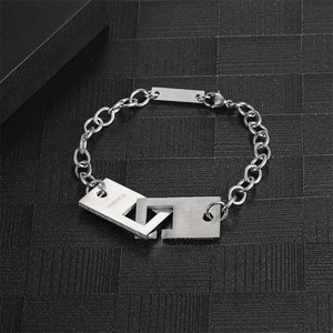 Wholesale Niche Design Hiphop Stainless Steel Custom logo Rectangle Lock Clasp Link Chain <b>Bracelet</b> - Product Image 2