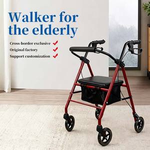 軽量折りたたみ式高齢者ウォーカーシート付きポータブルモビリティエイド収納バスケット付き高齢者ショッピング & ウォーキング - Product Image 4