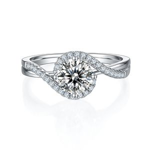 Cincin Perak Sterling Berlian Laboratorium 0.5ct 1ct 2ct Bersertifikat IGI CVD HPHT Berlian Bulat Cincin Tunangan untuk Wanita - Product Image 1